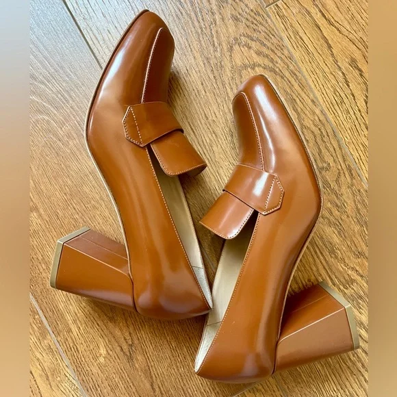 M. Gemi Brown Leather Block Heels - Picture 6 of 9